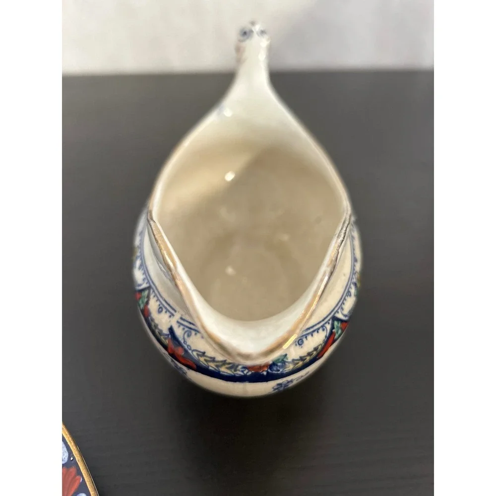 Barker Bros Merton Gravy Boat with Underplate Blue Floral Gold Trim England